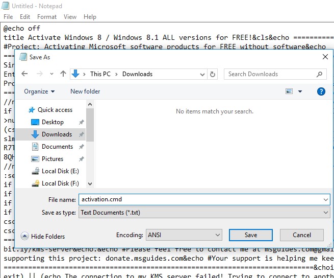 Window 8 Activation Script txt file