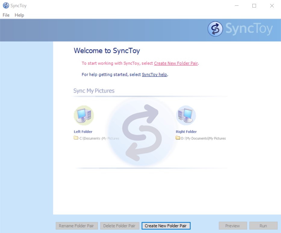 Create new Folder pair in Synctoy