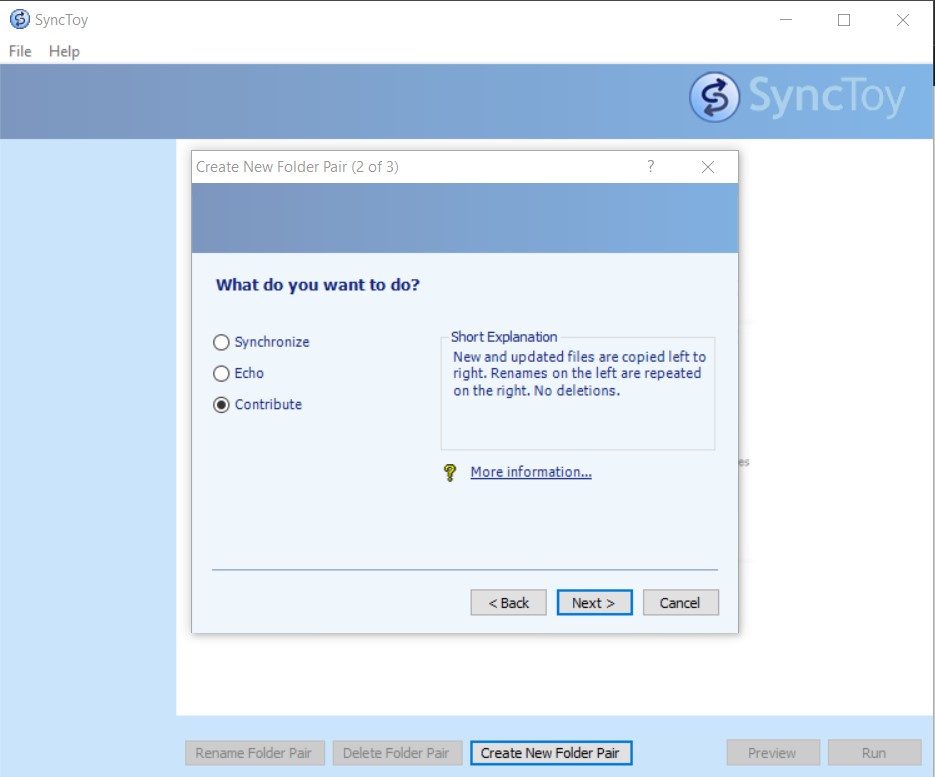 select contribute option in synctoy