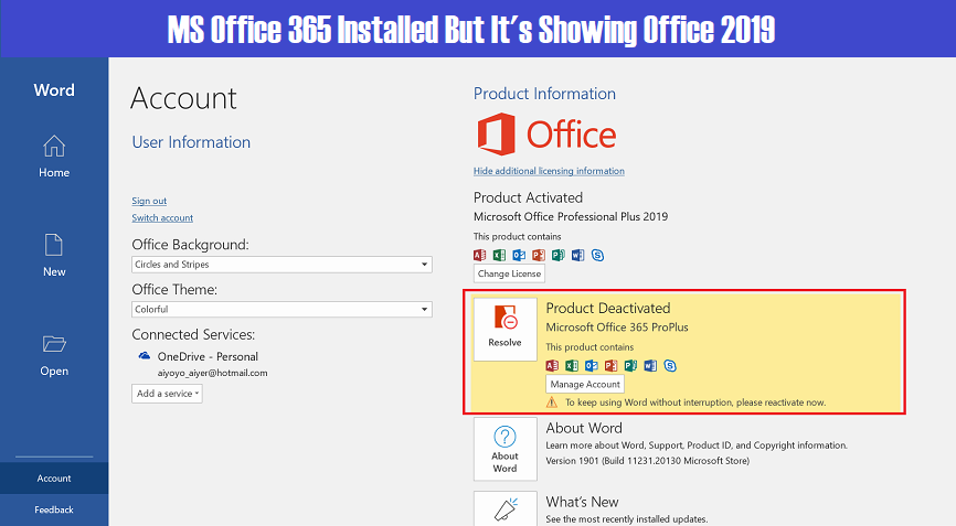 Read more about the article Fixed :- Installed MS Office 365 but it’s Showing MS Office 2019 or 2016