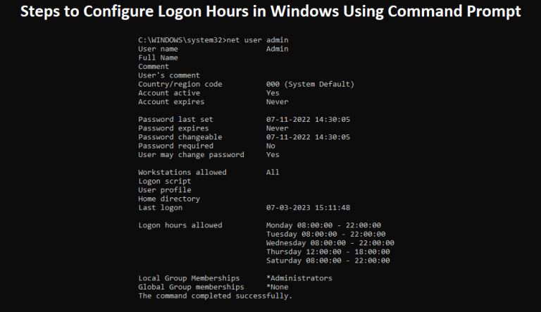 How to Set Logon Hours for Windows Local Users Using Command