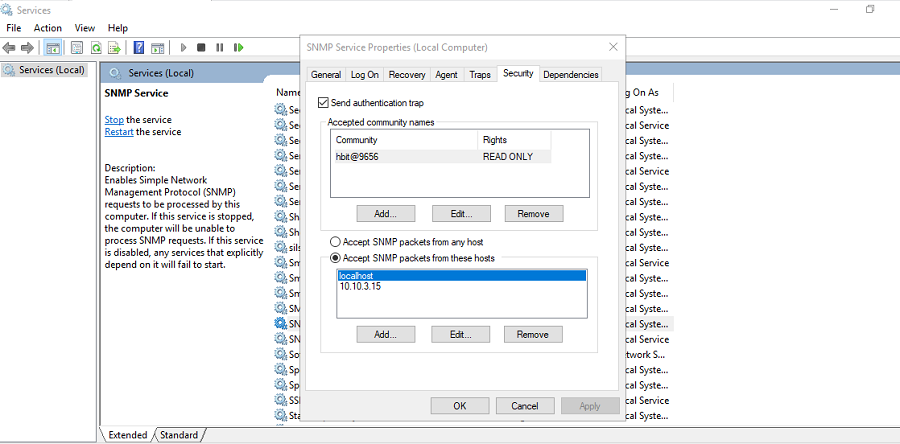 community name and ip add in snmp