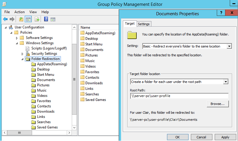 Folder Redirection Policy in Windows Server