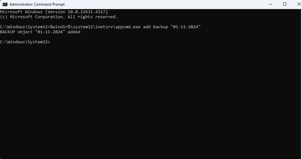 iis backup or export configuration